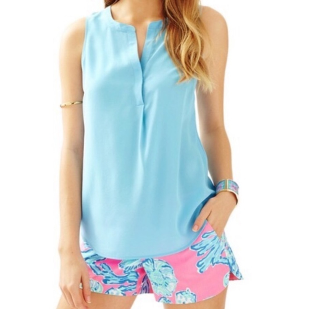 Lilly Pulitzer Stacey Silk Top Seaspray Blue XXS